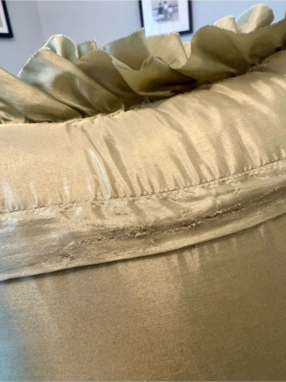 Pier 1 Imports Ruffled Satin Throw Pillow Cover Sage Green 12x12 Textured Layers